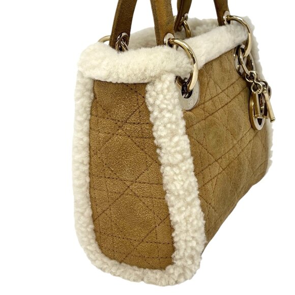 Christian Dior Lady Dior Cannage Mouton 2way Mini Bag Camel Gold Suede [105603] - Picture 9 of 15